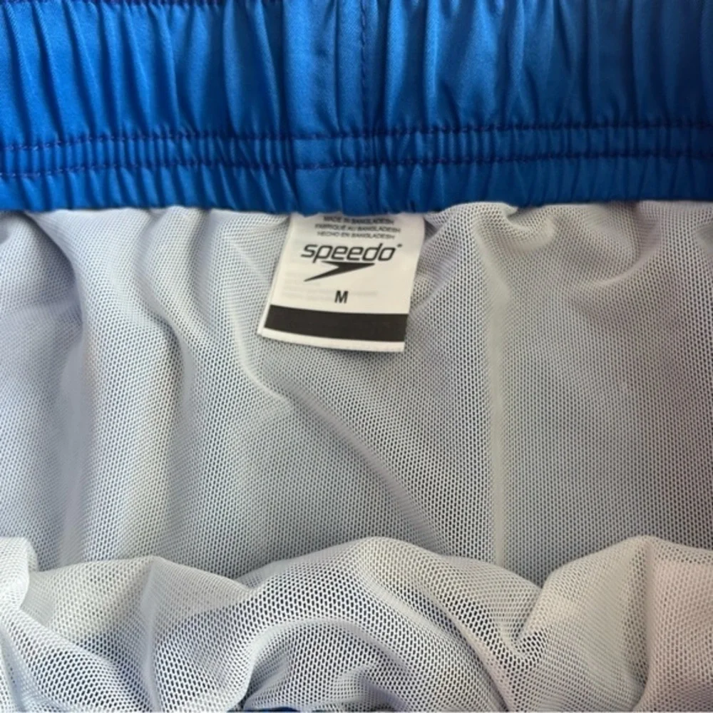 Speedo Men’s Size M Dark‎ Blue Orange Stripes Swim Trunks Shorts